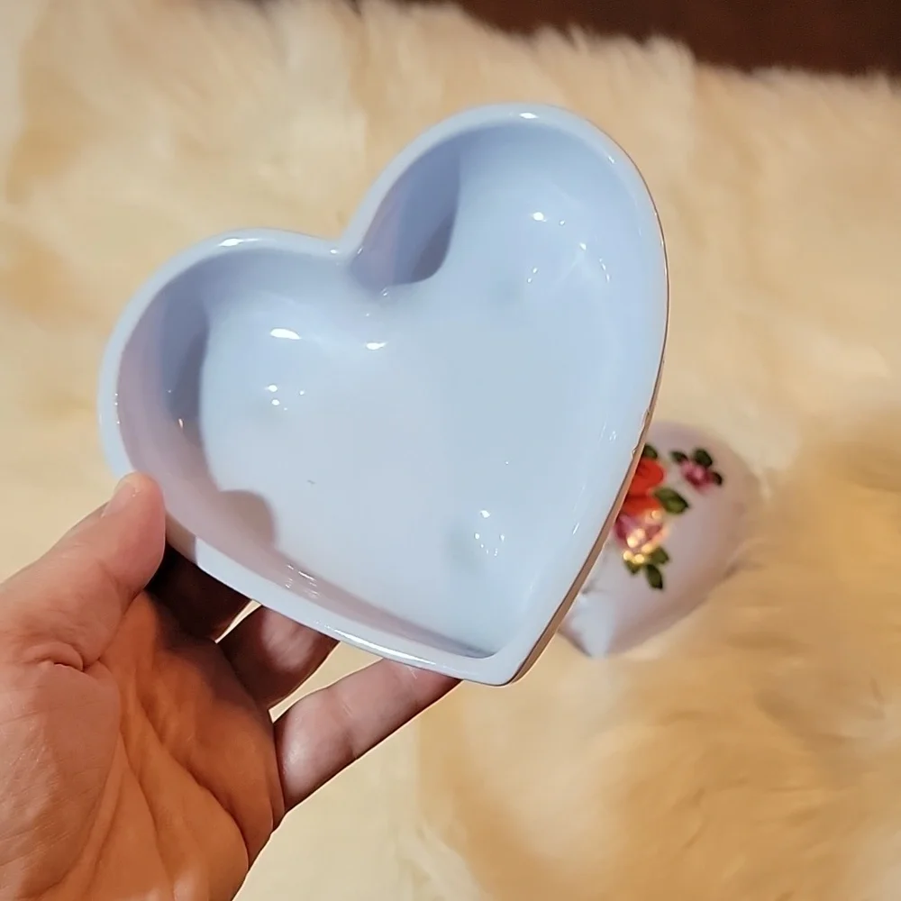 Ceramic Rose Heart Shaped Trinket Jewelry Box